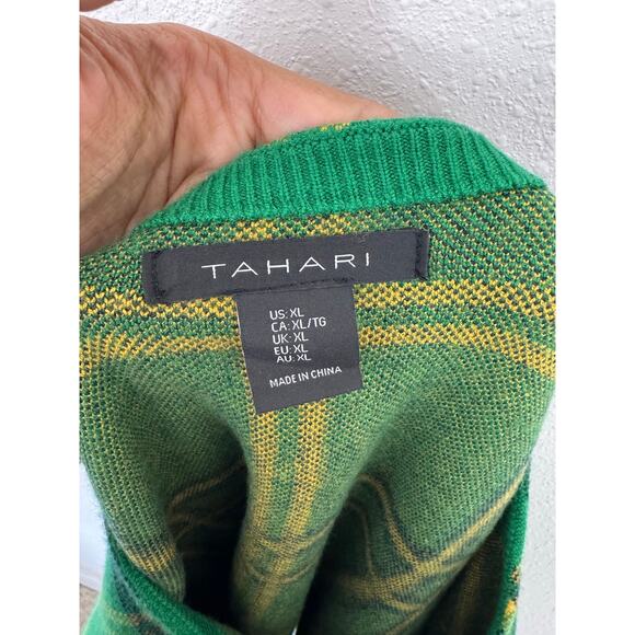 Tahari Green Plaid Sweater XL Boxy Fit Pullover Knit - Picture 5 of 5